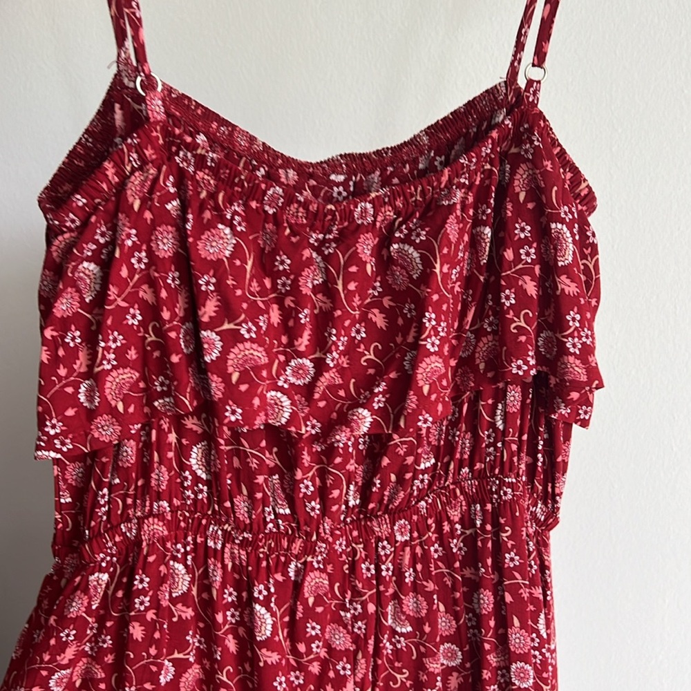 Hello Molly Red Sleeveless Maxi Dress Size XS Pattern White Flowers Lightweight